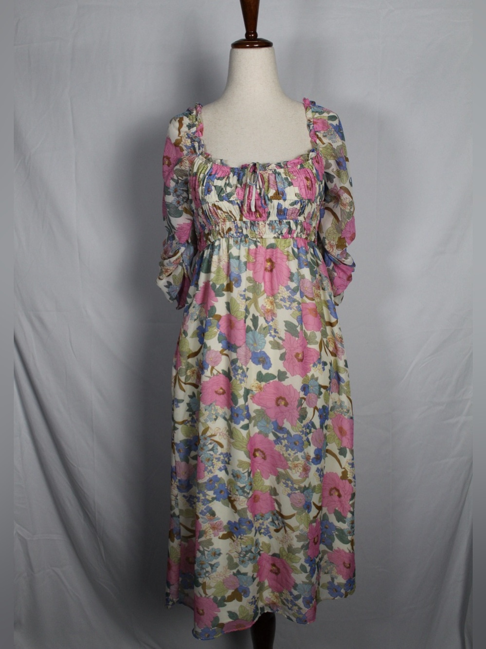 Lush Cream Multi Colored Floral Midi Dress